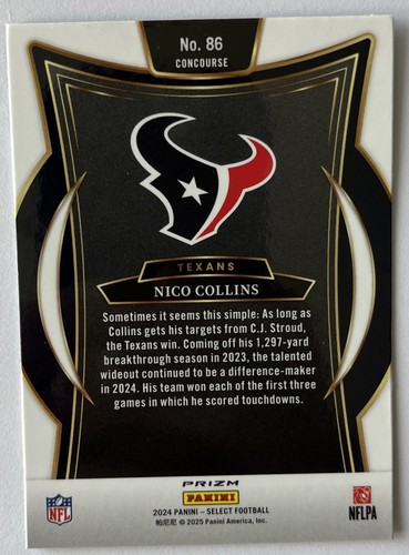 2024 Panini Select Nico Collins #86 Black & Green Prizm Shock Texans Concourse - Picture 2 of 2