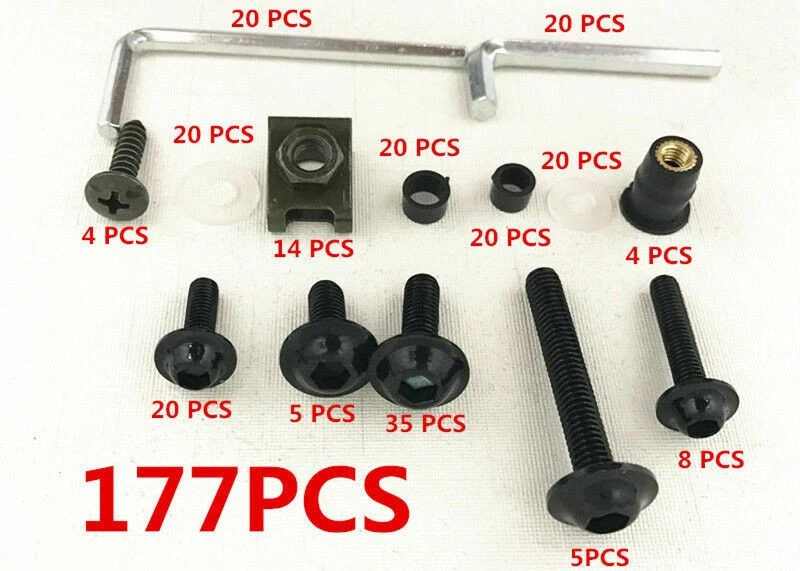 Kit de 177 piezas de pernos de carenado tornillos de carrocería tuercas de resorte para motocicletas Foto 4 de 4