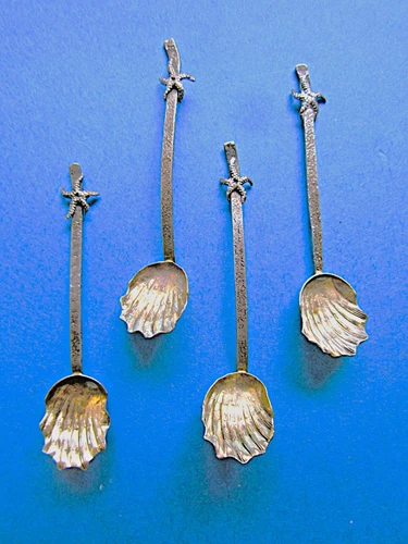 Set 4 Gorham Narragansett Style Aesthetic Sterling Silver Starfish Salt Spoons