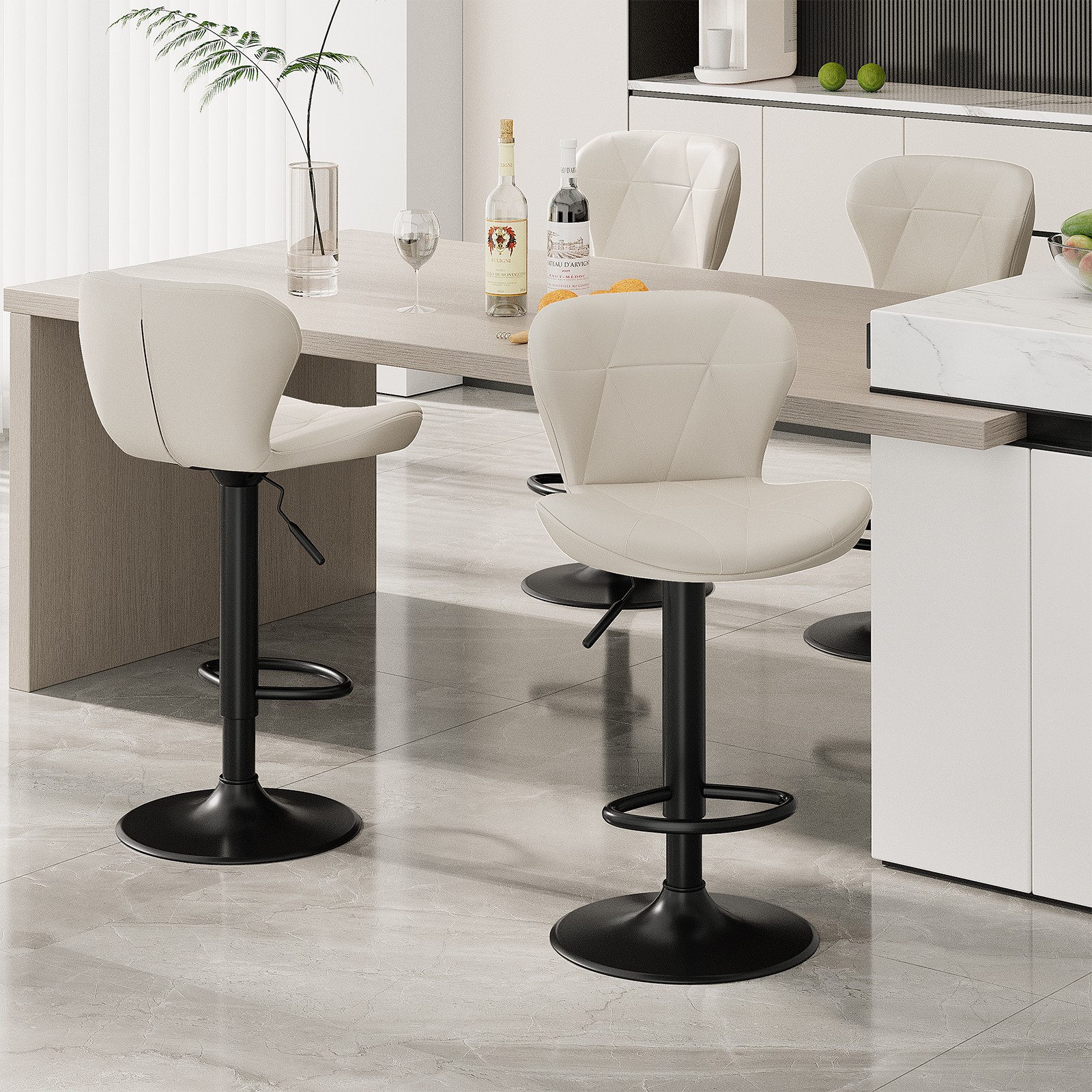 Bar Stools Set of 2/4 PU Leather Bar Stools Adjustable Swivel Kitchen stools