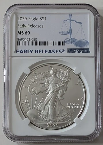 2026 AMERICAN SILVER EAGLE 1OZ NGC MS69 EARLY RELEASES SKU 8690463-050