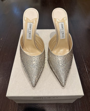 Brand New Jimmy Choo 39.5 Rav 100 Mule Champagne with Crystal Embellishment NIB