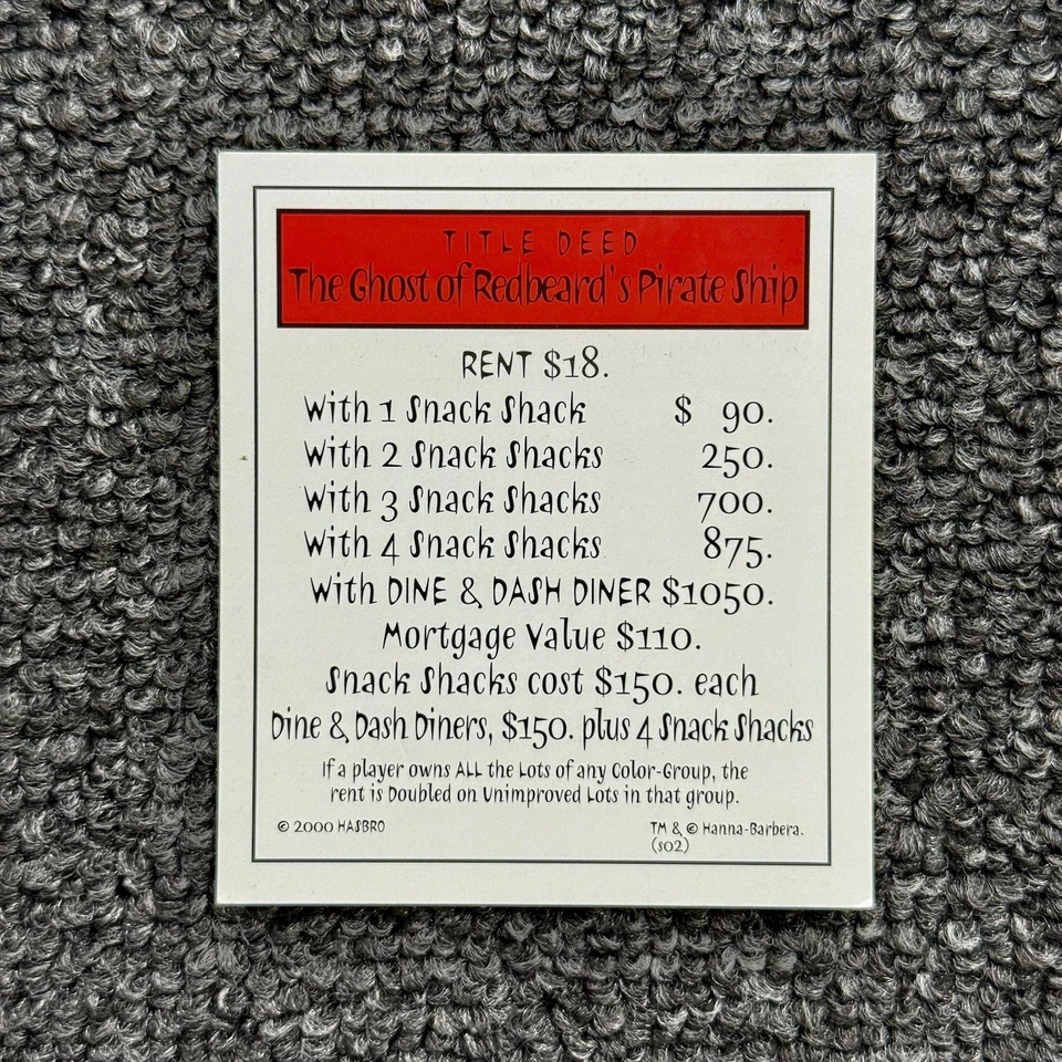 Scooby Doo Monopoly Collector's Edition Red Replacement Title Deed Cards - Image 4 of 4