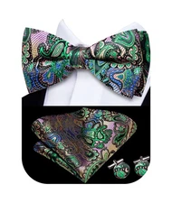 Men's Pre-Tied Bow Tie Pocket Square Cufflinks Set for Wedding Formal