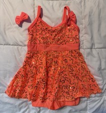 A Wish Come True  Just Dance  Orange Sequin Dance Costume Tap Jazz Size SC