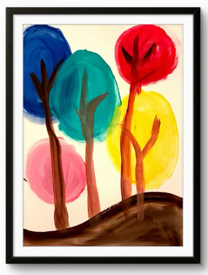 Original Whimsical Pop 11x14 Acrylic Trees Wall Art Blue Emerald Hand Painted
