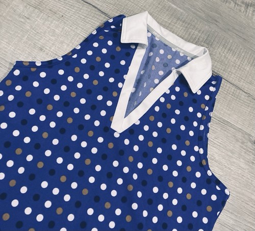 Jofit Sleeveless Golf Polo Top Womens M Blue White Collared V Neck