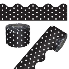Carson Dellosa 65' Black with White Polka Dots Rolled Scalloped Bulletin Board