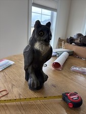 Vintage Halloween Decor 16" Tall Paper Mache Owl Hunting Decoy Glass Eyes Repair
