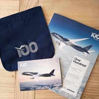 Lufthansa 1x Headrest + 100 Jahre Bordbroschüre + Postkarte