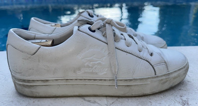 PAUL & SHARK YACHTING WHITE LEATHER LOGO SIDE DETAIL LOW TOP SNEAKERS Sz 10D
