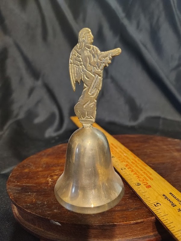 Vintage 5" Cherub brass hand bell made in India Nice ring