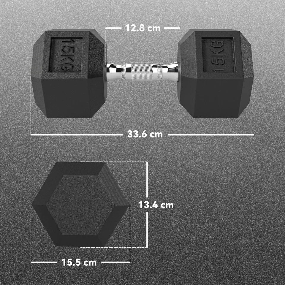 HOMCOM 15KG Single Rubber Hex Dumbbell Portable Hand Weights for Home Gym, photo 3 of 5
