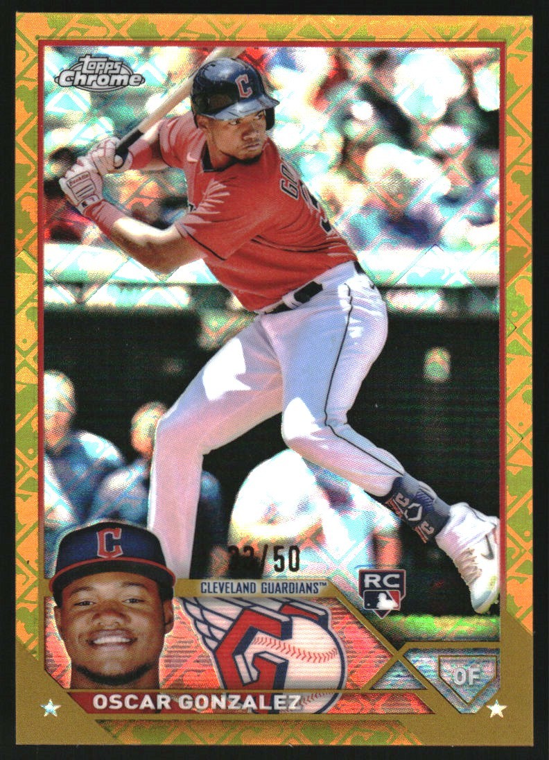 2023 Topps Chrome Logofractor Gold Refractors #207 Oscar Gonzalez /50 - NM-MT