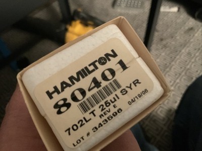 HAMILTON 25uL GLASS SYRINGE FIXED 80401 VOLUME