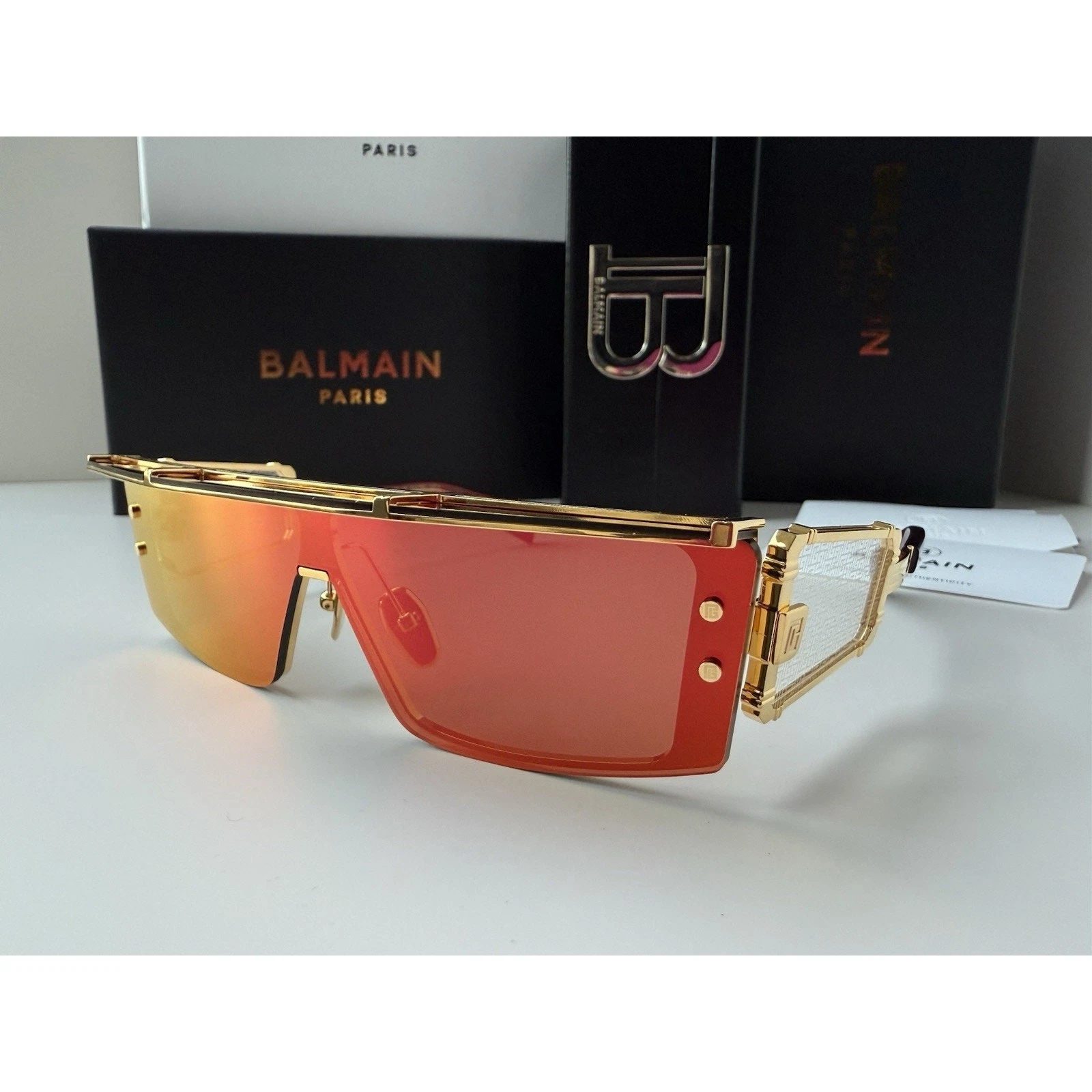Balmain — BALMAIN Wonder Boy III BPS-127-C-145 Yellow Gold Red Mirror Sunglasses AUTHENTIC