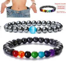 2pcs Magnetic Therapy Bracelets 7 Chakra Bead Hematite Health Care Weight Loss