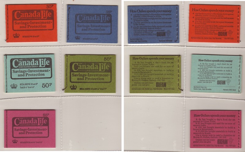UK Royal Mail 5 diff QEII 30-35-50-85p CANADA LIFE stitched decimal booklets