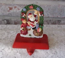 Vintage Santa Stocking Hanger Holder Arched Window Bag of Toys Cast Iron Resin
