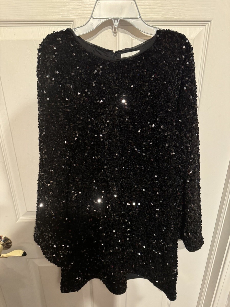 h&m sequin black dress NEW H&M Black Sequin Long-Sleeve Mini Dress Black sz XS