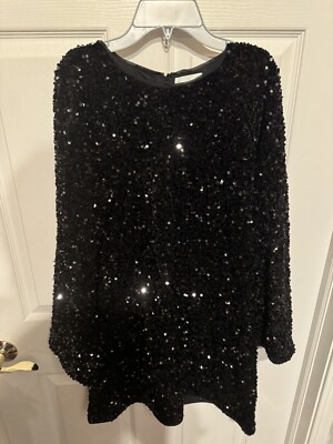 H&M Black Sequin Dress Long Sleeved Formal Cocktail Women's Size