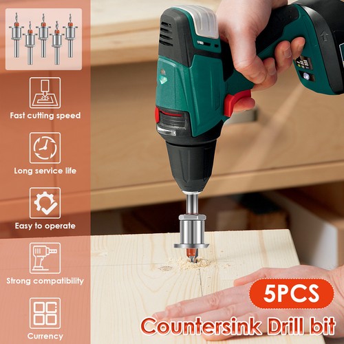 5Pcs Limit Countersink Drill Bit Set Adjustable Tapered Countersunk Drill UK'