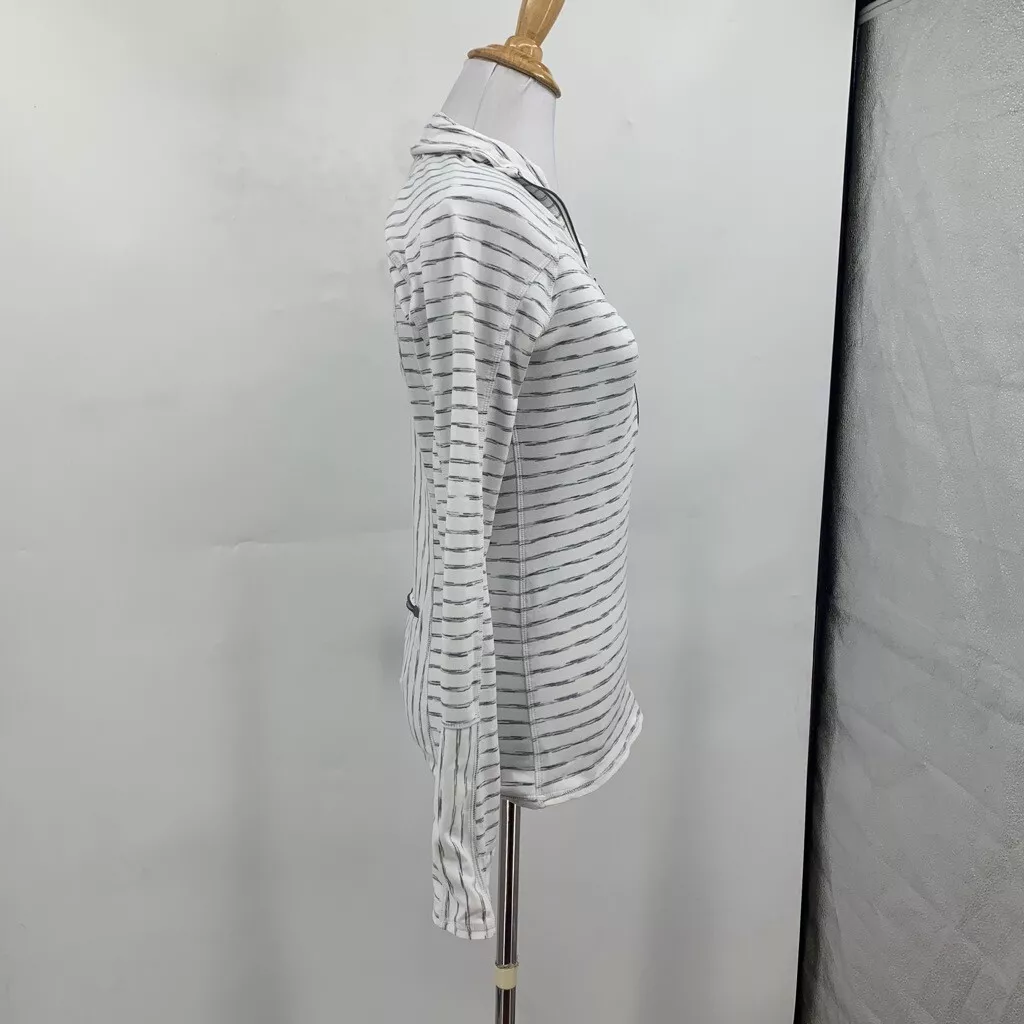 athleta elite half zip long sleeve striped gray shirt