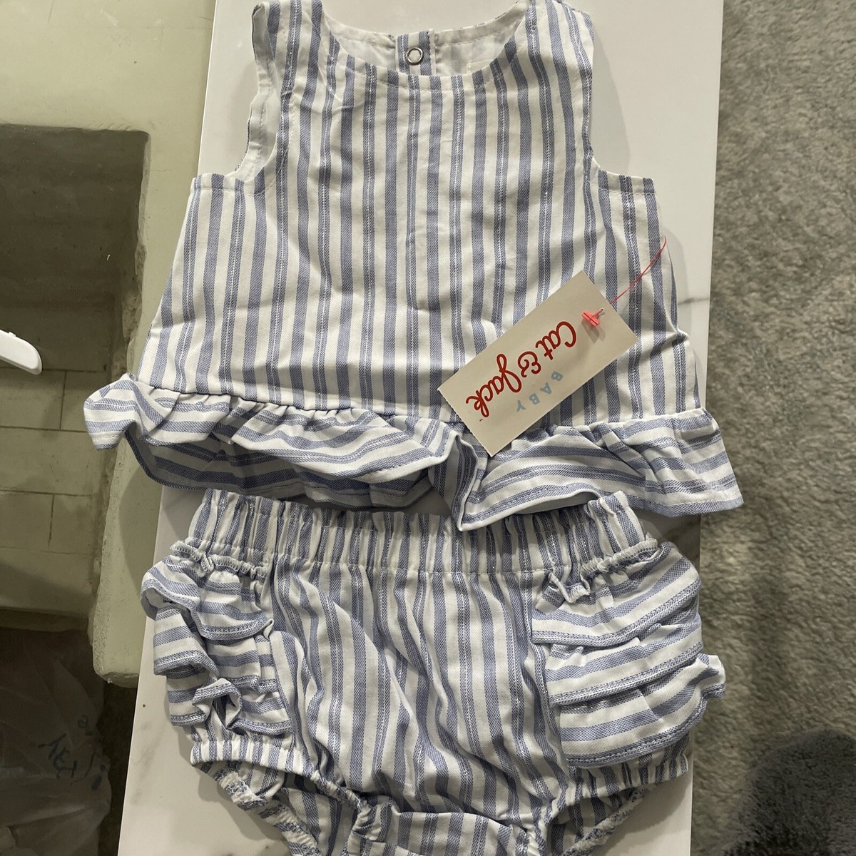 Cat & Jack Baby Girls' 2pc Ruffle Top & Bottom Bloomer Blue/White