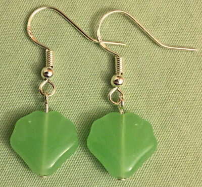 LT TRANSLUCENT GREEN SHELL EARRINGS - Glass Beads with Sterling Silver Ear Wires