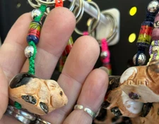 Macrame Clay Guinea Pig Beaded Band Keychain Assorted Color Glaze Ring Silver Cu