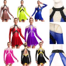 Women Dancewear Figure Skating Leotard Rhythmic Dresses Sheer Exercise Lyrical