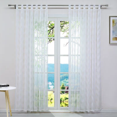 2 Stück Gardinen Vorhänge mit Schlaufen Transparent Modern Landhaus Wohnzimmer - Bild 1 von 4