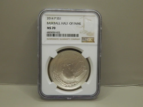 2014-P BASEBALL HALL OF FAME UNC. COMMEMOATIVE SILVER DOLLAR NGC MS70