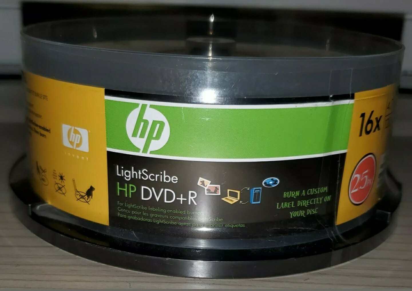 HP LIGHTSCRIBE DVD+R 16X 4.7GB 120 MINS; 25pk spindle for customburned DVDs! eBay