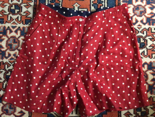 Short Lauren Ralph Lauren 100 % lin haute hauteur polka rouge point A-line taille 14 - Photo 1/6