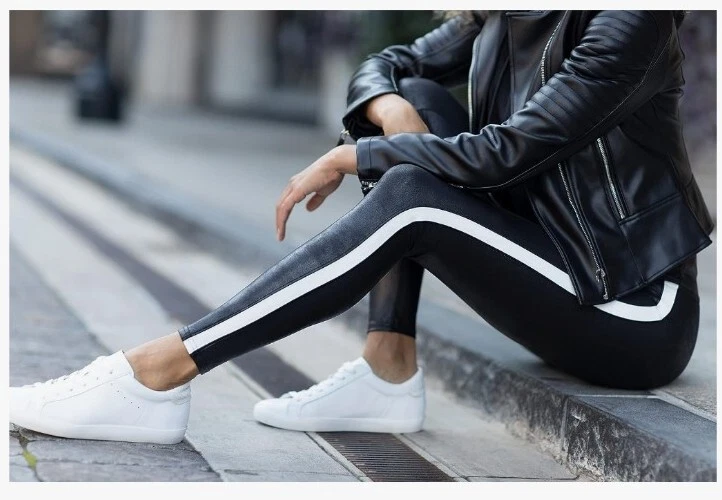 Faux leather leggings store with tummy control