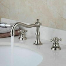 Brushed Nickel Widespread 3 Hole Bathroom Basin Faucet Sink Vanity Mixer Tap