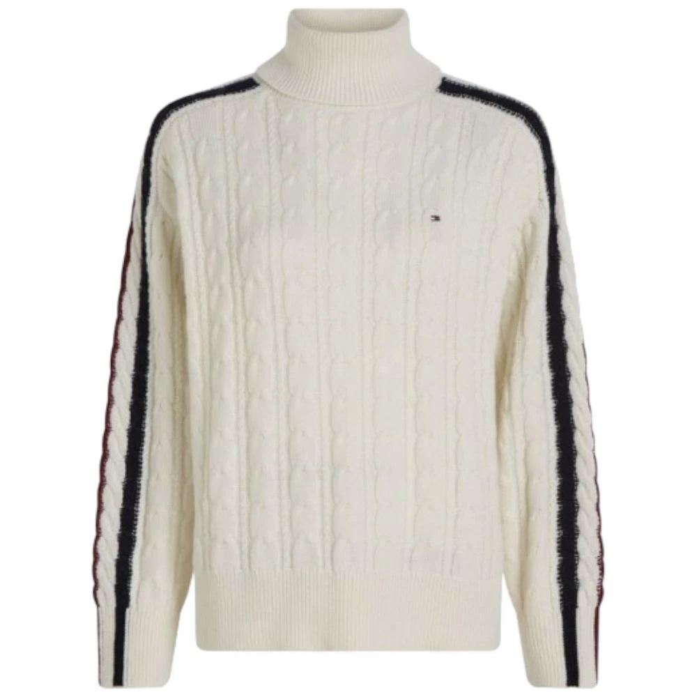 Tommy Hilfiger maglione bianco collo alto pullover dolcevita trecce WW0WW40831
