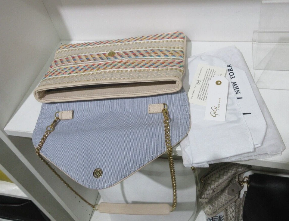 GiGi New York RAFFIA Shoulder or Clutch Savannah Woven with Leather Trim $248 - Image 4 of 4