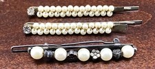 Lot of 3 Bobby Pins: 1 Faux Pearl W/Flower Beads  2 Faux Pearl W/Rhinestone