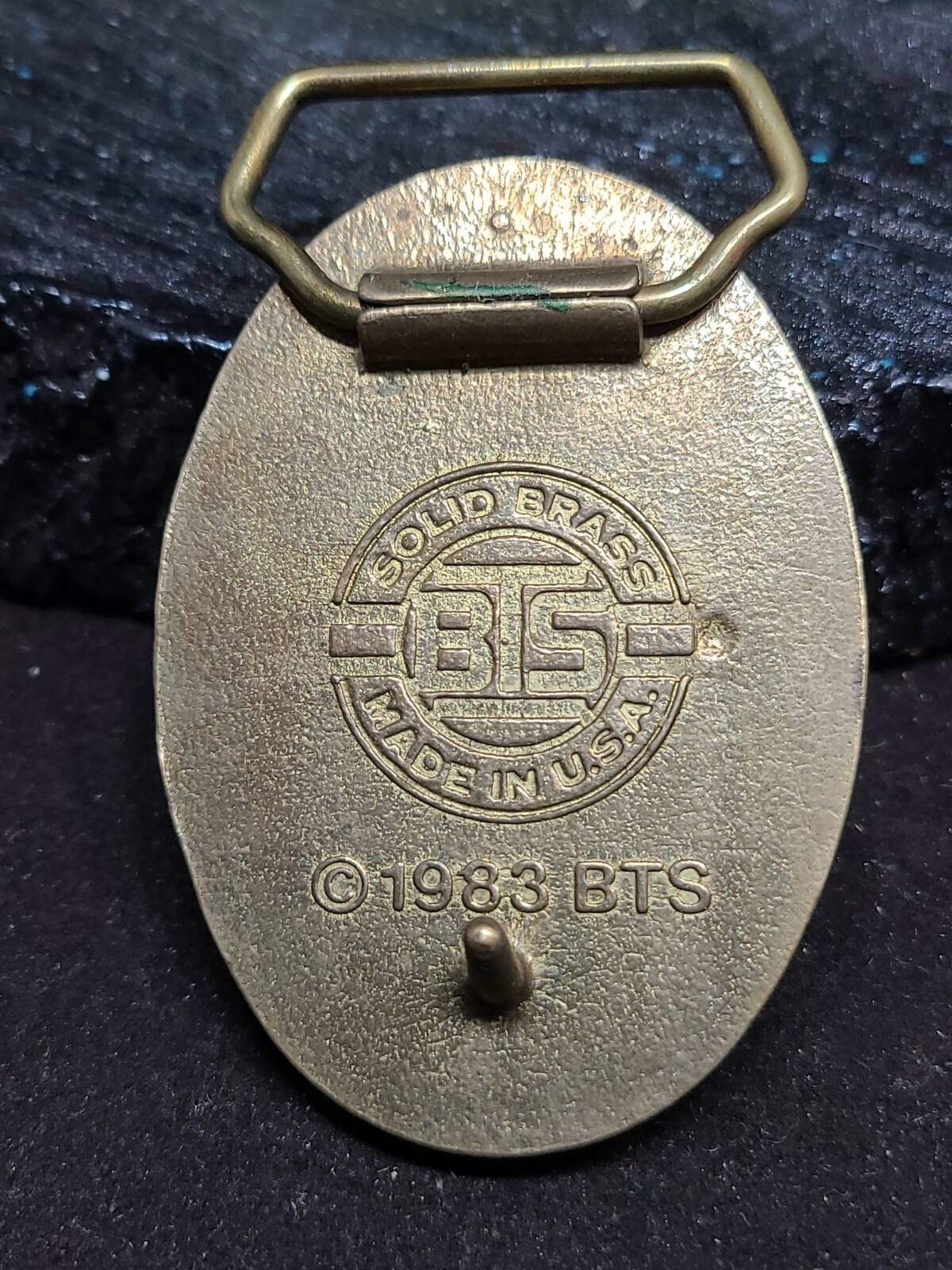 Vintage 1983 BTS Brass Belt Buckle With Scrimshaw Sty… Gem