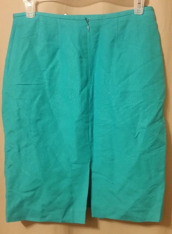 TAHARI PETITE - Aqua Belted Linen Blend 2-Piece Skirt Suit Size 4P DC6 - Image 4 of 4