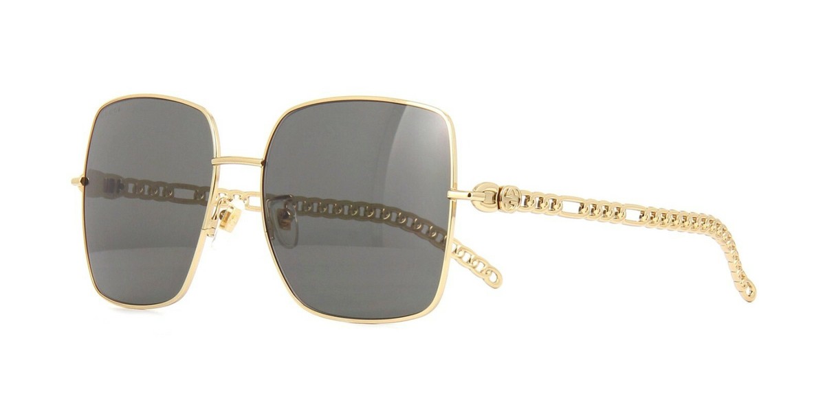 Gucci GG0724S Gold With Gold Chain Gucci Logo Charms/Grey 