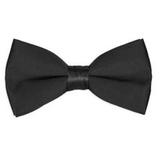 New Black Satin Bow Tie Pre-Tied and Adjustable