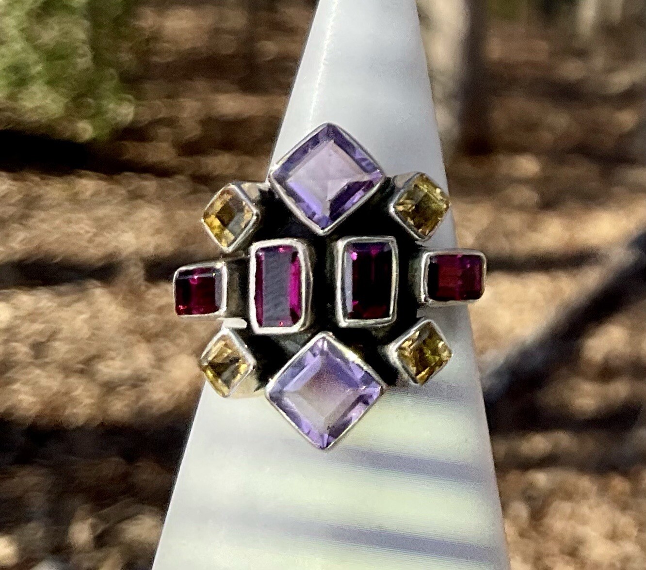 Nicky Butler NB Sterling Silver Garnet Amethyst Citrine Ring Size 6