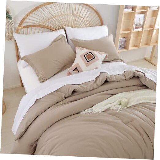 Size Bed in a Bag 7 PCS Comforter Sets - Soft Lightweight Bed Full Taupe