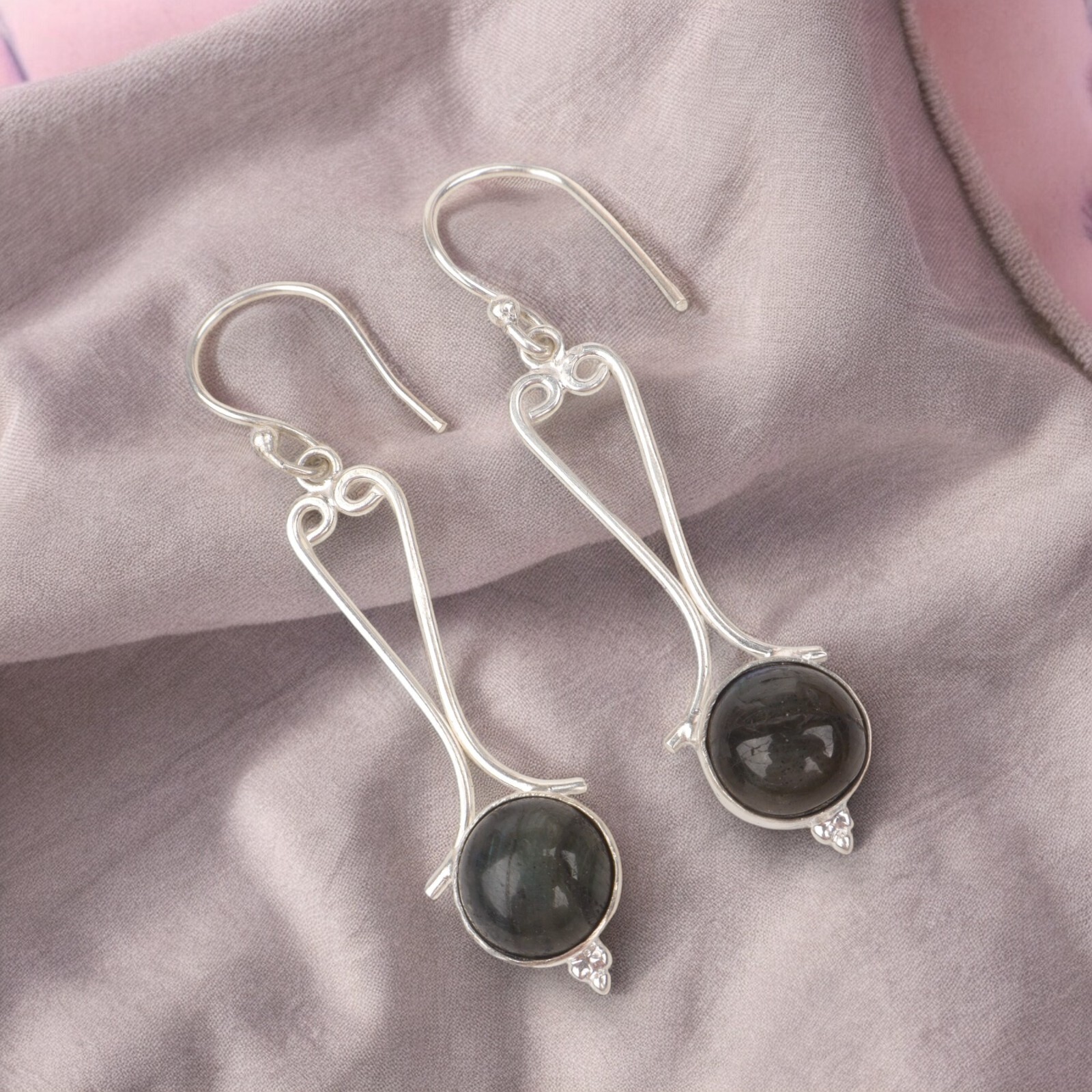 Natural Labradorite 925 Silver Minimalist Drop Earrings For Girls