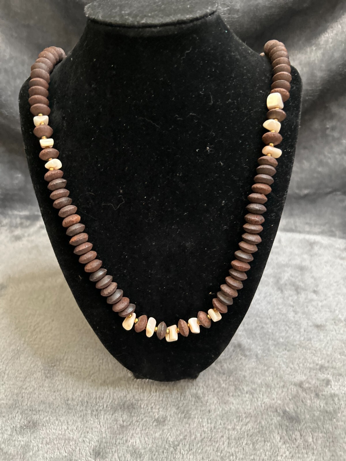 Vintage Heishi Brown Beaded Necklace Gem