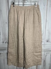 BRYN WALKER TAN KHAKI BEIGE 100 LINEN WIDE LEG CASBAH CROPPED LAGENLOOK PANTS S