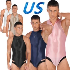 Men's Glossy Stretchy Bodysuit Wrestling Singlet Leotard Athletic Underwear